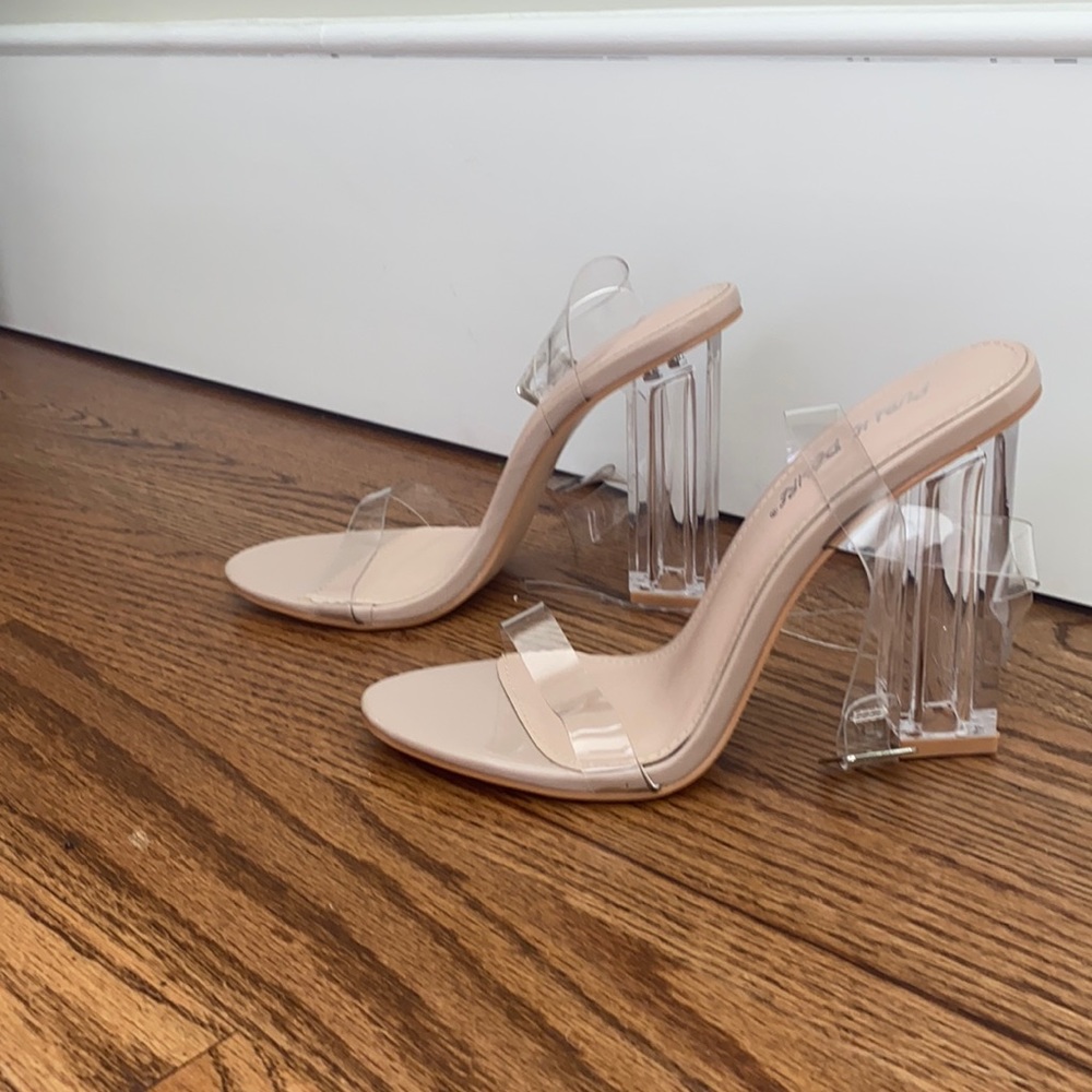 ASOS Clear Strap Nude Block Heel Sandals